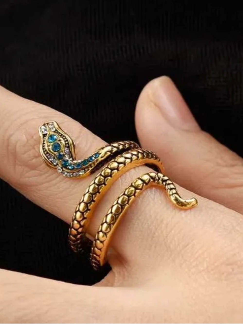 Gold Snake Wrap Ring with Blue Accent Stones - Picture 3 of 9